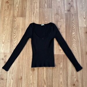 Seamless Ribbed Lace Bow Long Sleeve
